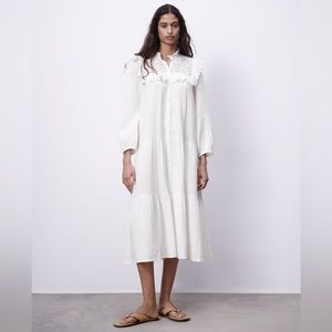 EUC Zara tiered gauze ecru midi dress